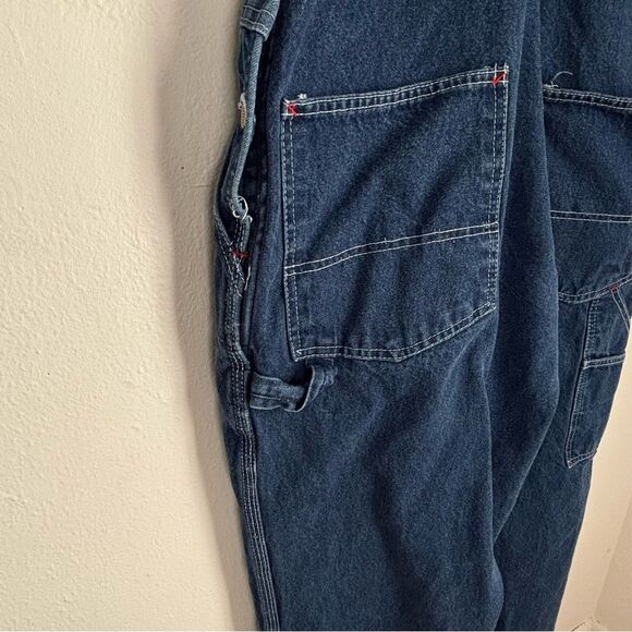 Vintage Round House Blue Denim Overalls Size 38  Unisex Normcore Farm Workwear - Picture 9 of 14